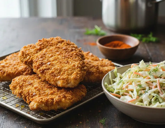 Crispy Buttermilk Fried Chicken Cutlets with Ranch Slaw