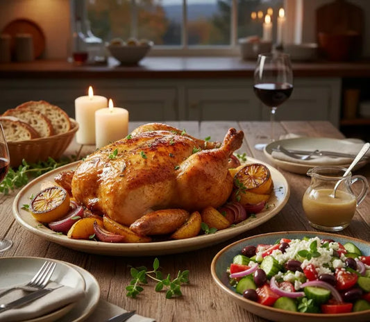 Greek Lemon-Olive Oil Roasted Chicken with Feta Salad