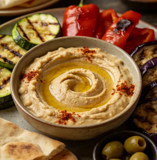 Middle Eastern Hummus with Roasted Vegetables