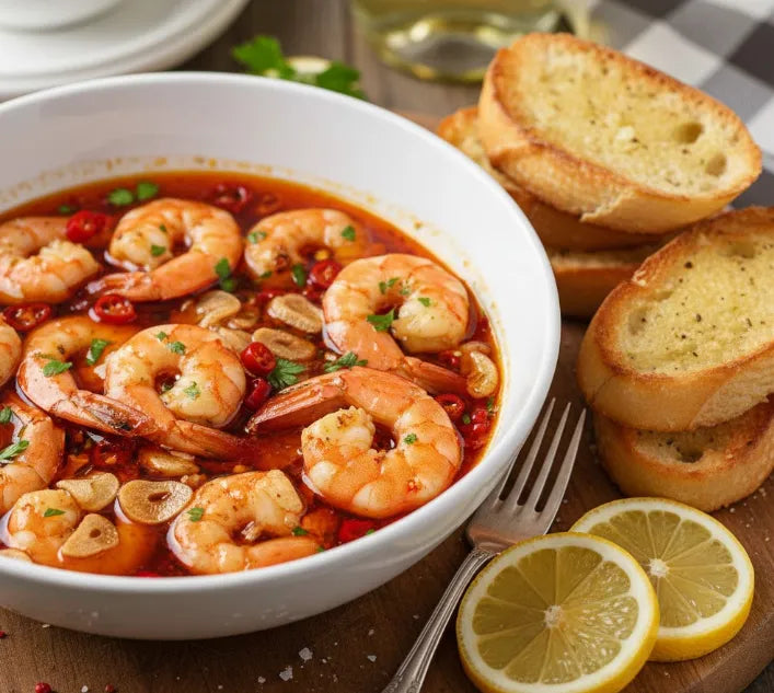 Portuguese Spicy Shrimp with Garlic Bread