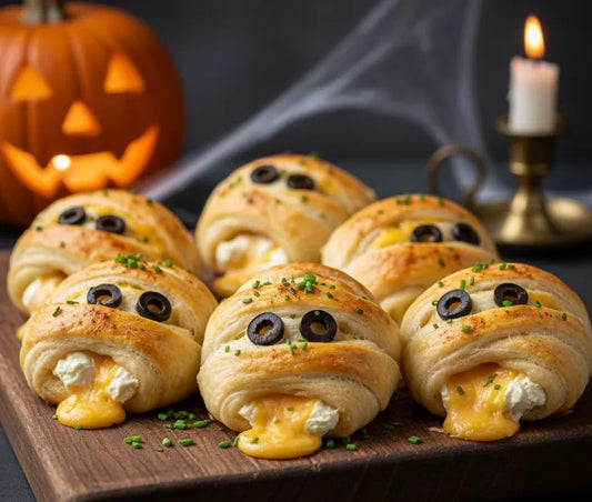 Ghostly Cheese Mummy Rolls