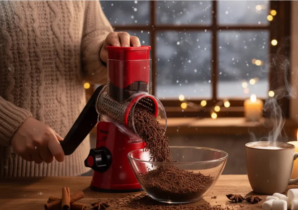 Winter Warmth Essential: This Hand Crank Cheese Grater Shreds Dark Chocolate for Hot Cocoa—Faster Than a Knife!