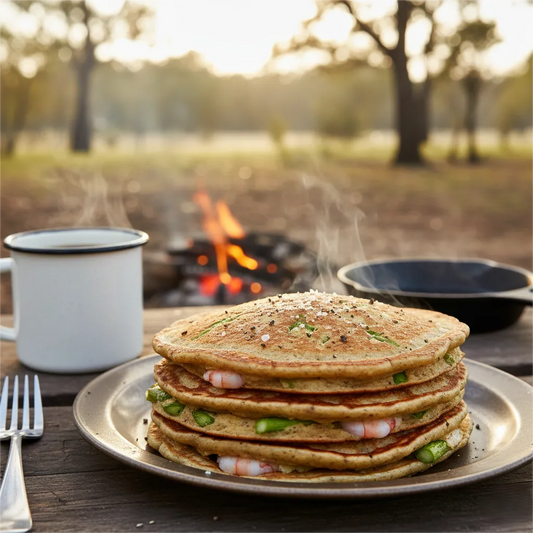 Australian Camping Shrimp &amp  Asparagus Multigrain Pancakes