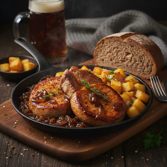 German Beer &amp; Onion Glazed Pork Chops