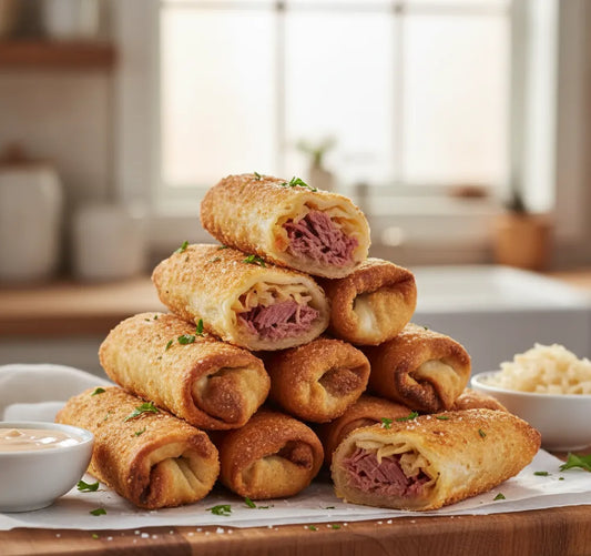 Crispy Reuben Egg Rolls: Corned Beef, Melty Swiss &amp; Sauerkraut in One Addictive Bite