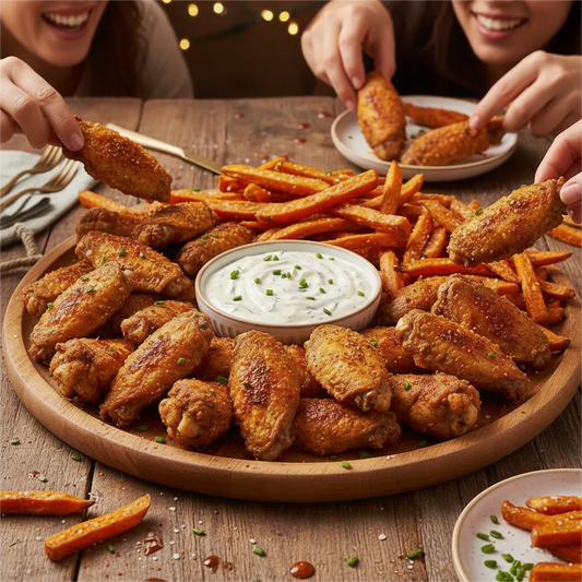 American-Style Spicy Chicken Wings with Sweet Potato Fries
