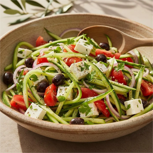 Greek-Style Cucumber & Tomato Strip Salad