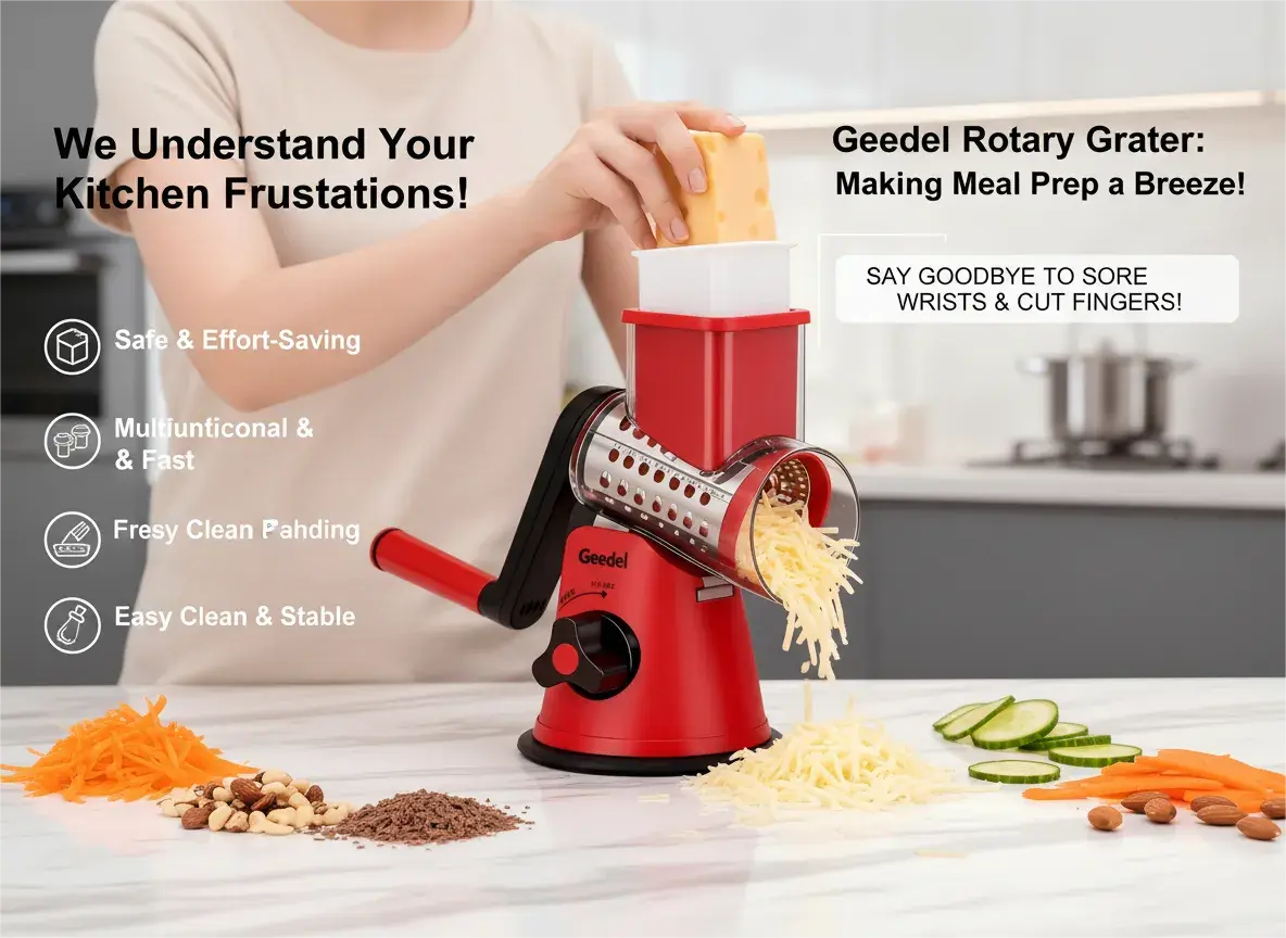 We Understand Your Kitchen Frustrations! Geedel Rotary Cheese Grater: Making Meal Prep a Breeze