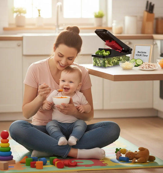 Let the Geedel 4-in-1 Vegetable Chopper get you out of the kitchen and back to your little one's fun.