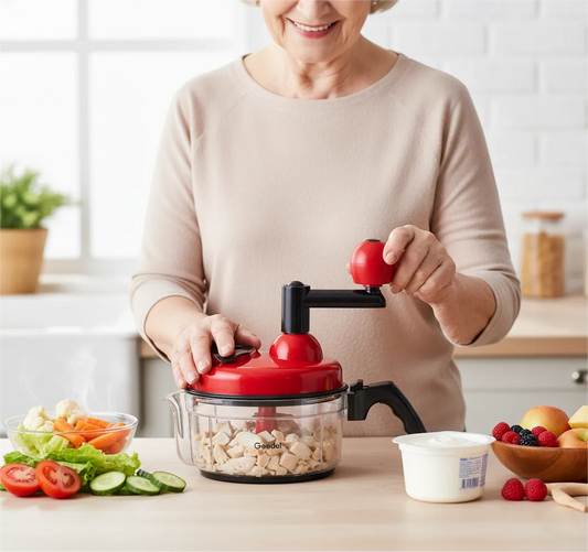 Senior-Friendly Healthy Meals: Geedel Hand Food Chopper Lets Loved Ones Prep Veggies, Meat & Salads Safely