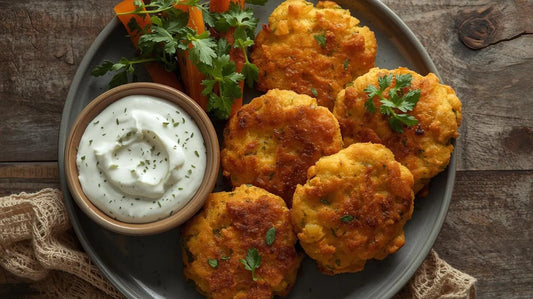 Crispy Veggie Fritters with Herbed Yogurt Dip