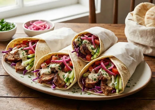 Lebanese Spiced Lamb Wraps with Garlic Tahini Sauce