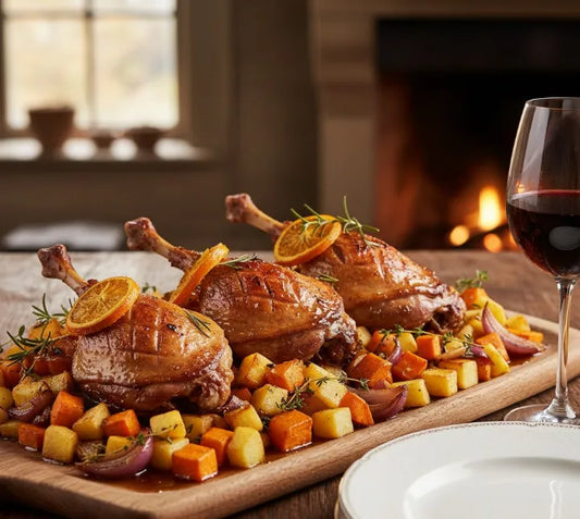 Orange and Honey Glazed Duck Legs with Roasted Root Vegetables