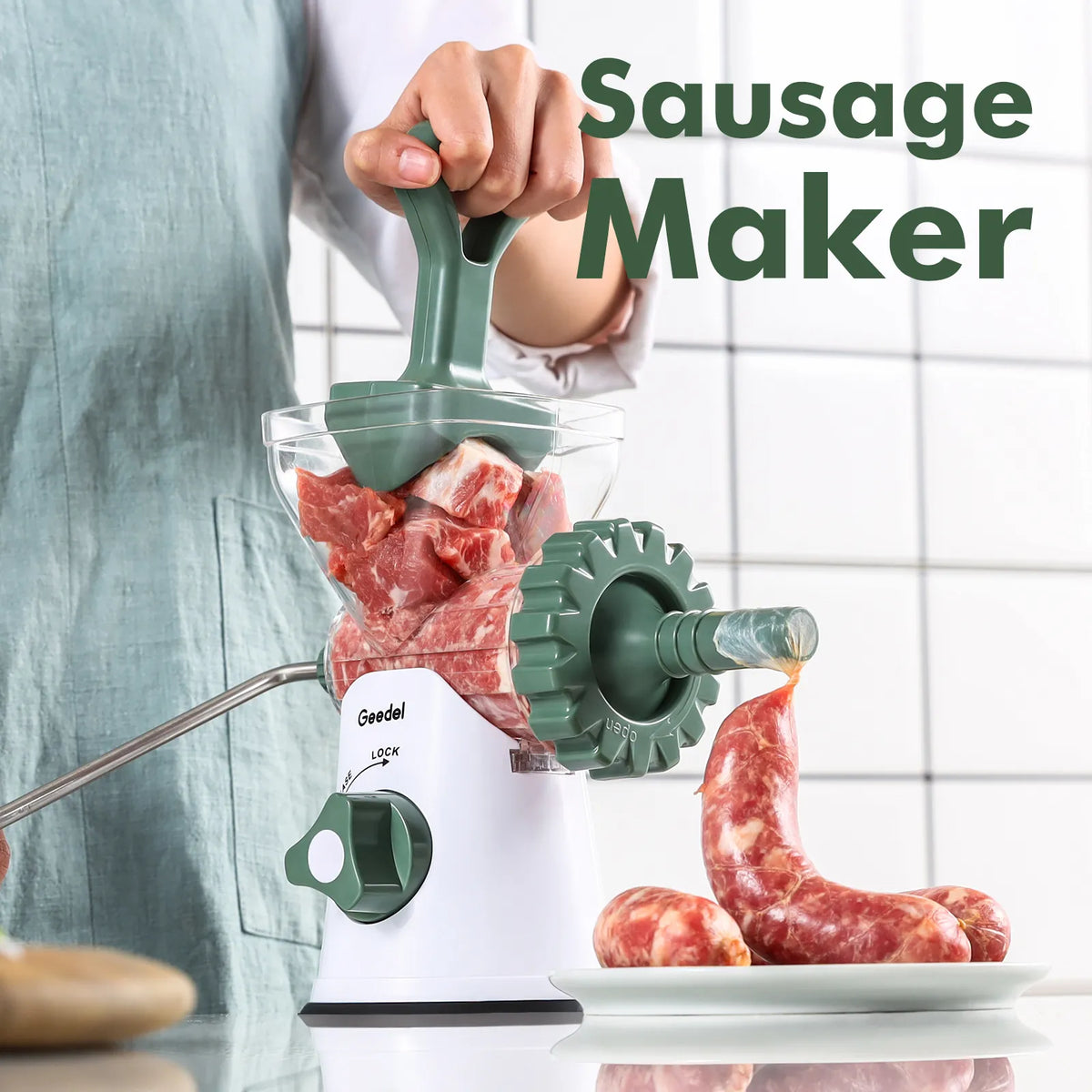Geedel Manual Meat Grinder: Effortless Home Grinding with 2 Stainless Steel Changeable Blades & Easy Clean-Up