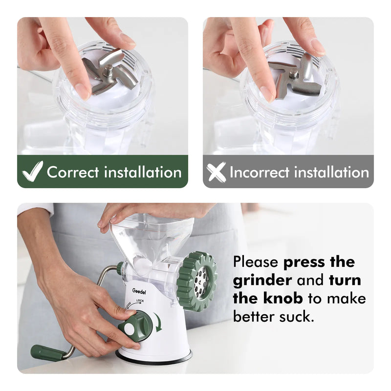 Geedel Manual Meat Grinder: Effortless Home Grinding with 2 Stainless Steel Changeable Blades & Easy Clean-Up