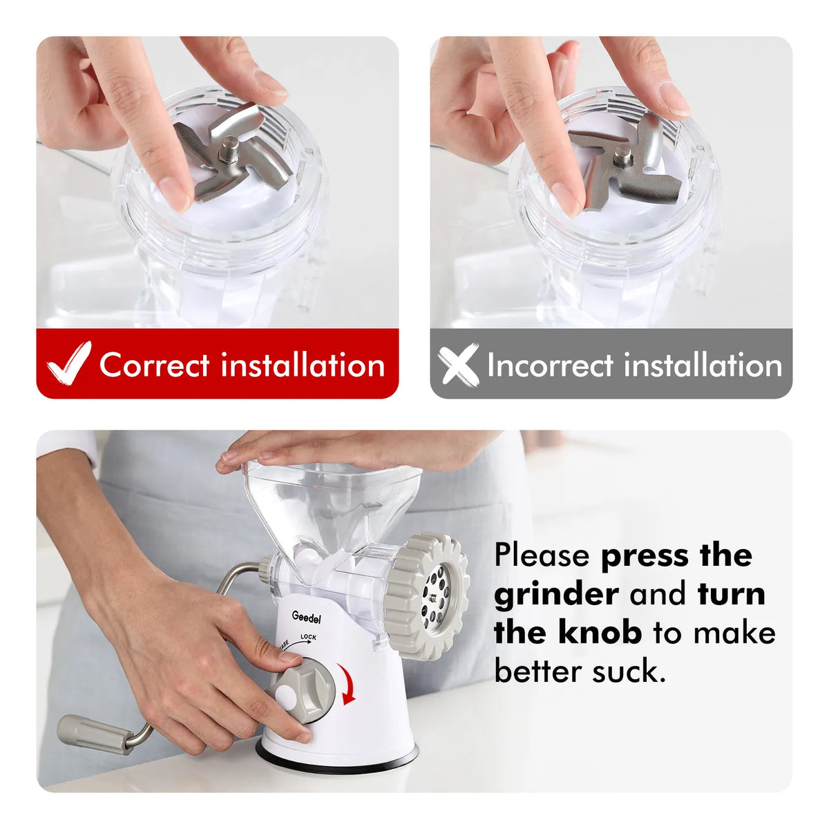 Geedel Manual Meat Grinder: Effortless Home Grinding with 2 Stainless Steel Changeable Blades & Easy Clean-Up