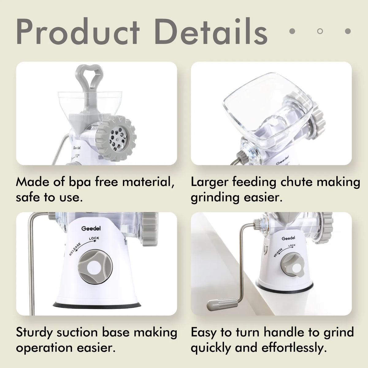 Geedel Manual Meat Grinder: Effortless Home Grinding with 2 Stainless Steel Changeable Blades & Easy Clean-Up