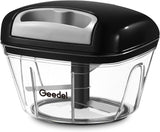 Picadora de tirador Geedel, procesador de alimentos manual, picadora de verduras, picadora de cebolla para verduras, frutas, frutos secos, ensaladas y hierbas, capacidad para 2 tazas 