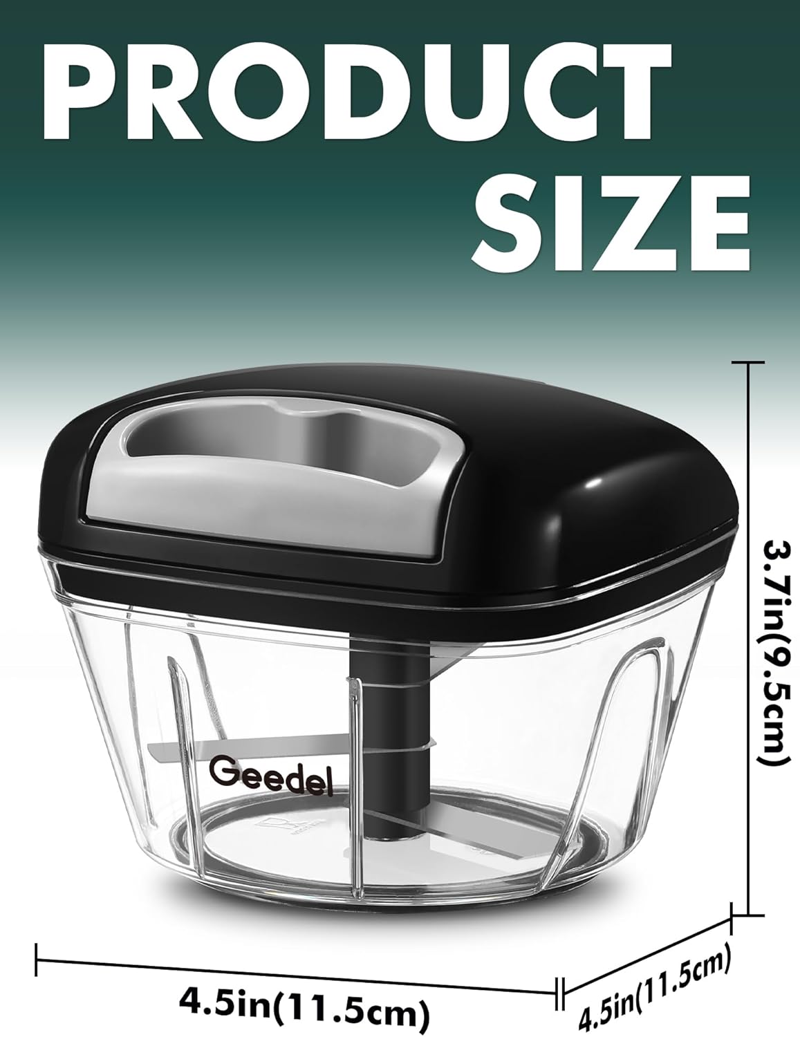 Picadora de tirador Geedel, procesador de alimentos manual, picadora de verduras, picadora de cebolla para verduras, frutas, frutos secos, ensaladas y hierbas, capacidad para 2 tazas 