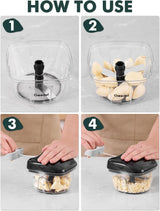 Picadora de tirador Geedel, procesador de alimentos manual, picadora de verduras, picadora de cebolla para verduras, frutas, frutos secos, ensaladas y hierbas, capacidad para 2 tazas 