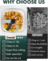 Picadora de tirador Geedel, procesador de alimentos manual, picadora de verduras, picadora de cebolla para verduras, frutas, frutos secos, ensaladas y hierbas, capacidad para 2 tazas 