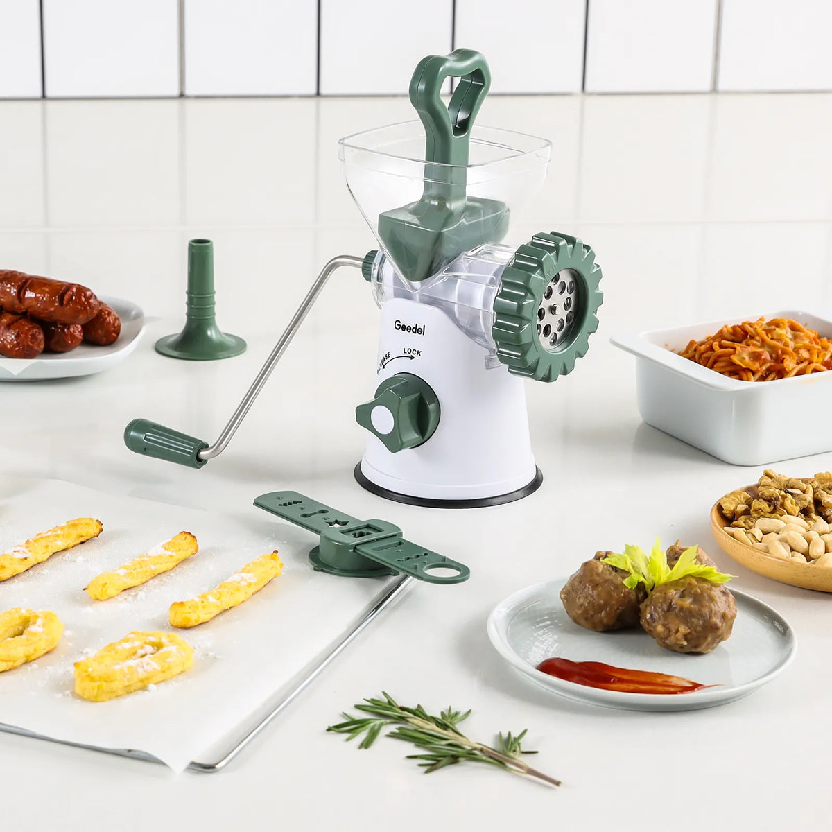 Geedel Manual Meat Grinder: Effortless Home Grinding with 2 Stainless Steel Changeable Blades & Easy Clean-Up