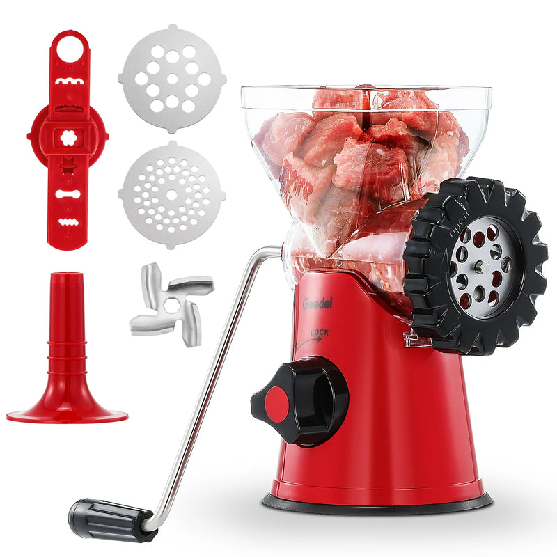 Geedel Manual Meat Grinder: Effortless Home Grinding with 2 Stainless Steel Changeable Blades & Easy Clean-Up