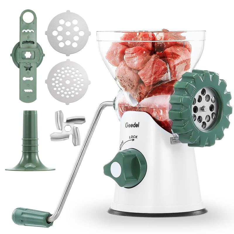 Geedel Manual Meat Grinder: Effortless Home Grinding with 2 Stainless Steel Changeable Blades & Easy Clean-Up